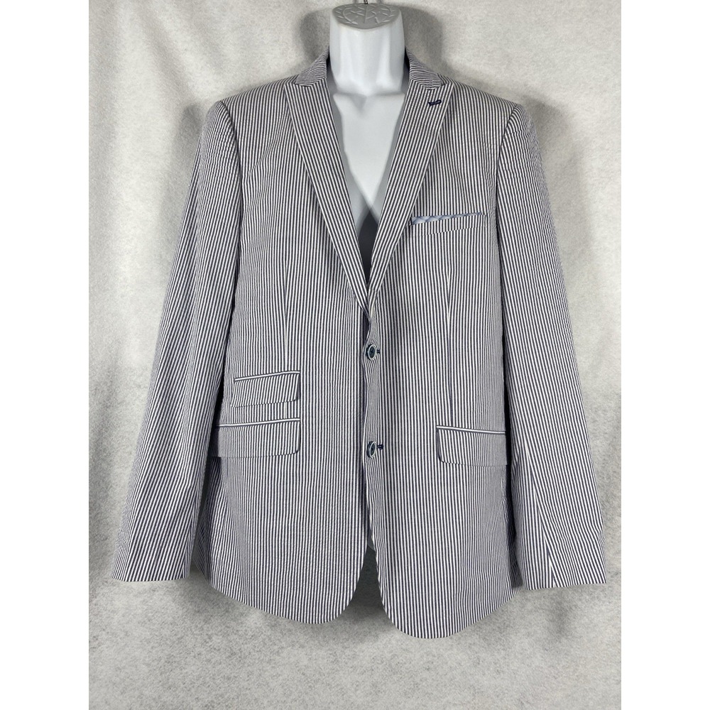 Paisley & Gray Jacket Mens 42R Blue White Blazer Sport Coat Seersucker Slim Fit
